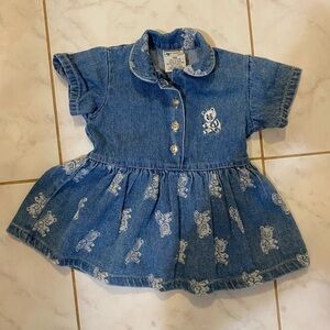 Vintage blue denim dress with embroidered bears 18 months